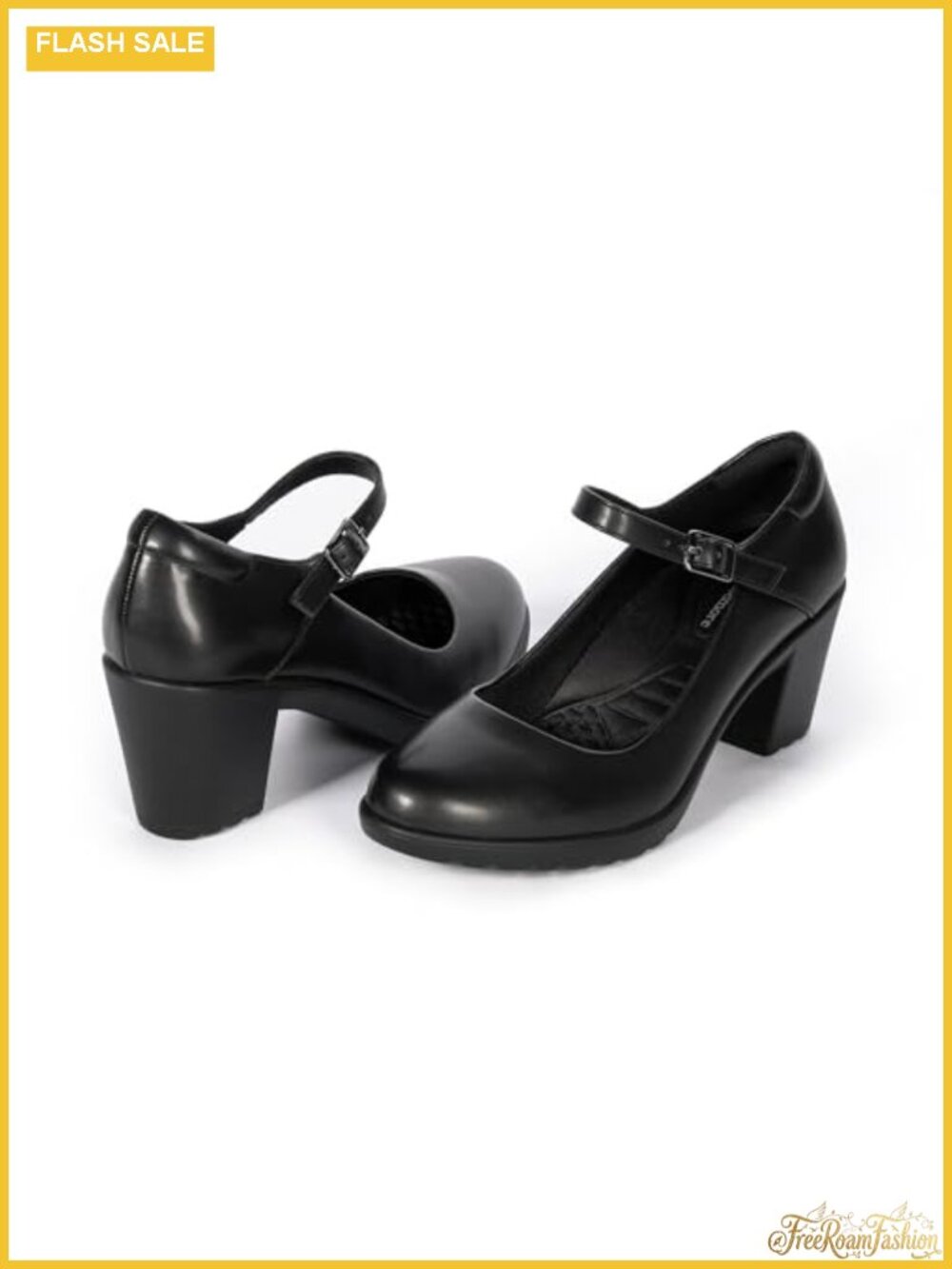 Mary Jane Heels with Arch Support, Closed Round Toe Chunky Pumps